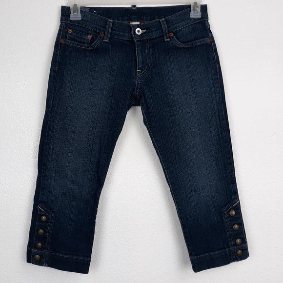 Lucky Brand Women's Crop Jeans Size 6/28 Legionnaire Ankle Snaps Dark Wash Blue - Picture 1 of 16